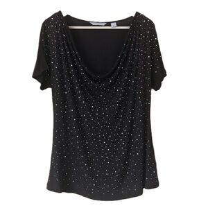 Laura Ashley bling studded drape neck top size L